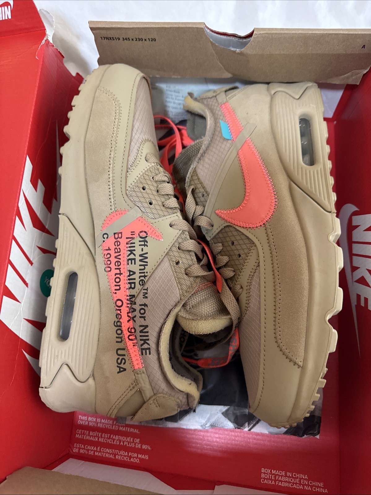 OFF WHITE X NIKE Taglia 10 Nike Air Max 90 x OFF WHITE Desert Ore 2019