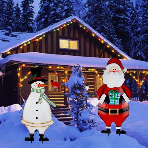 2 Pack Christmas Garden Metal Stakes, 31.5 Inch Decorative Snowman and Santa ... - Picture 7 of 7