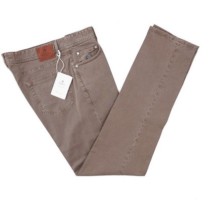 Luigi Borrelli Straight-Fit Brown Cotton 5-Pocket Pants Jeans 35 NWT Imperfect