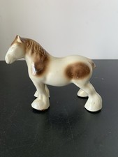 Vintage Glossy Porcelain /Ceramic Draft Horse Figurine Brown Pinto 5x5”