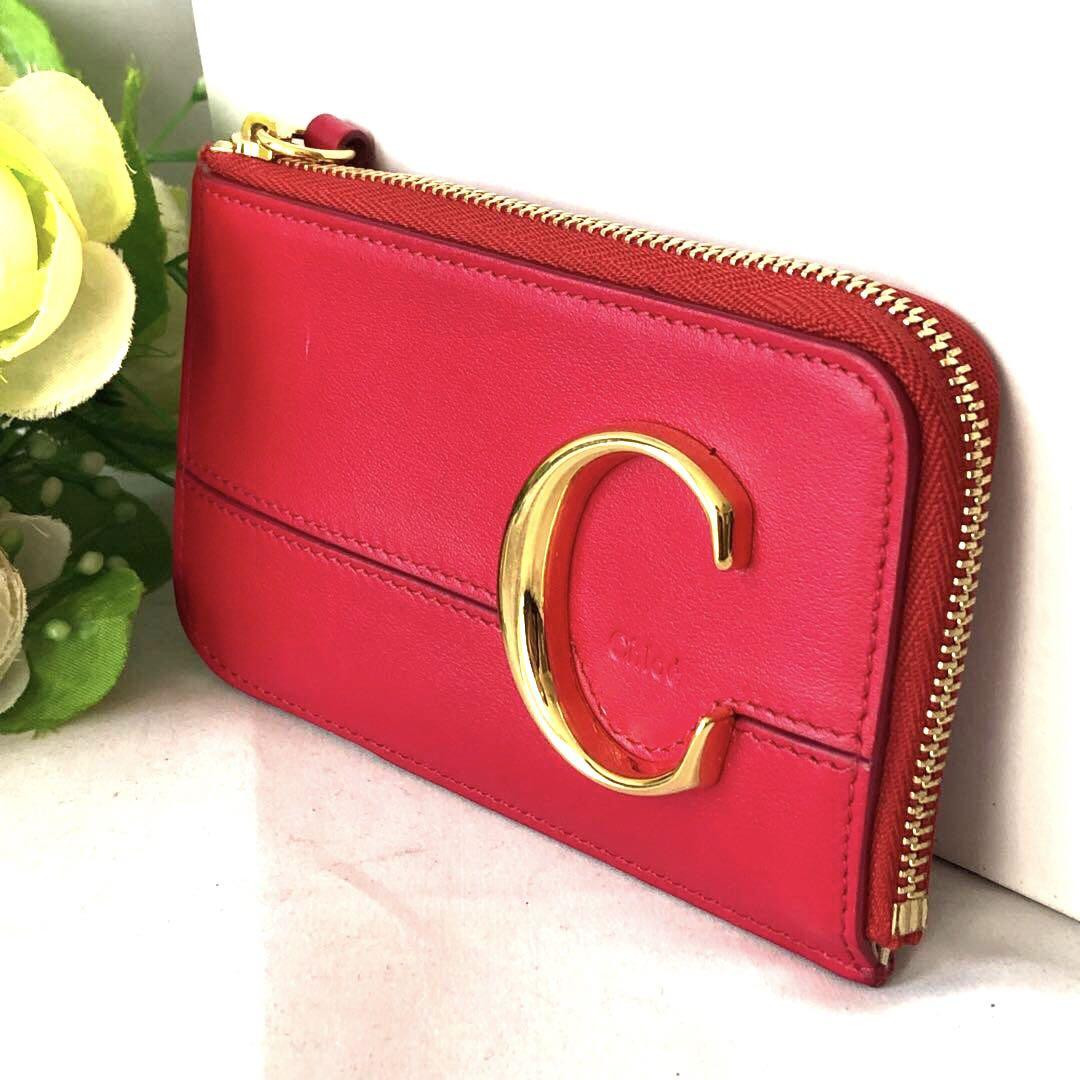 Chloe Fragment Case Coin Card Case Pink Leather Women's From