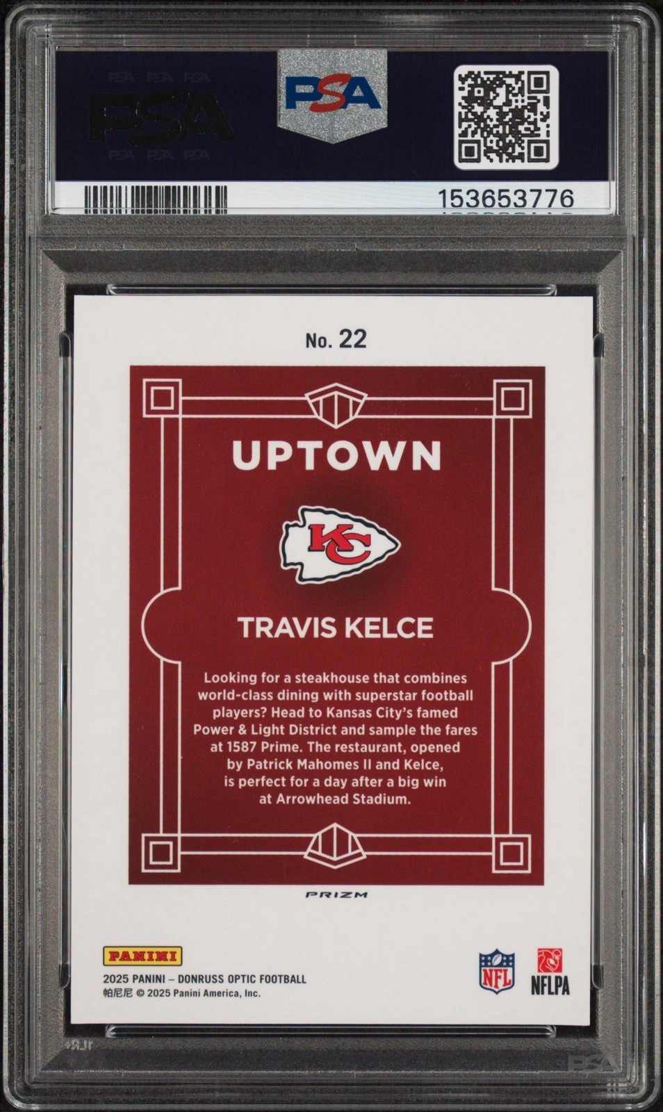 2025 Donruss Optic Travis Kelce Uptown SSP PSA 7 CASE HIT view 2