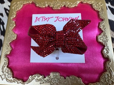 Betsey Johnson Red Crystal Pave Bow Ribbon Xmas Holiday Pewter Stretch Ring $48