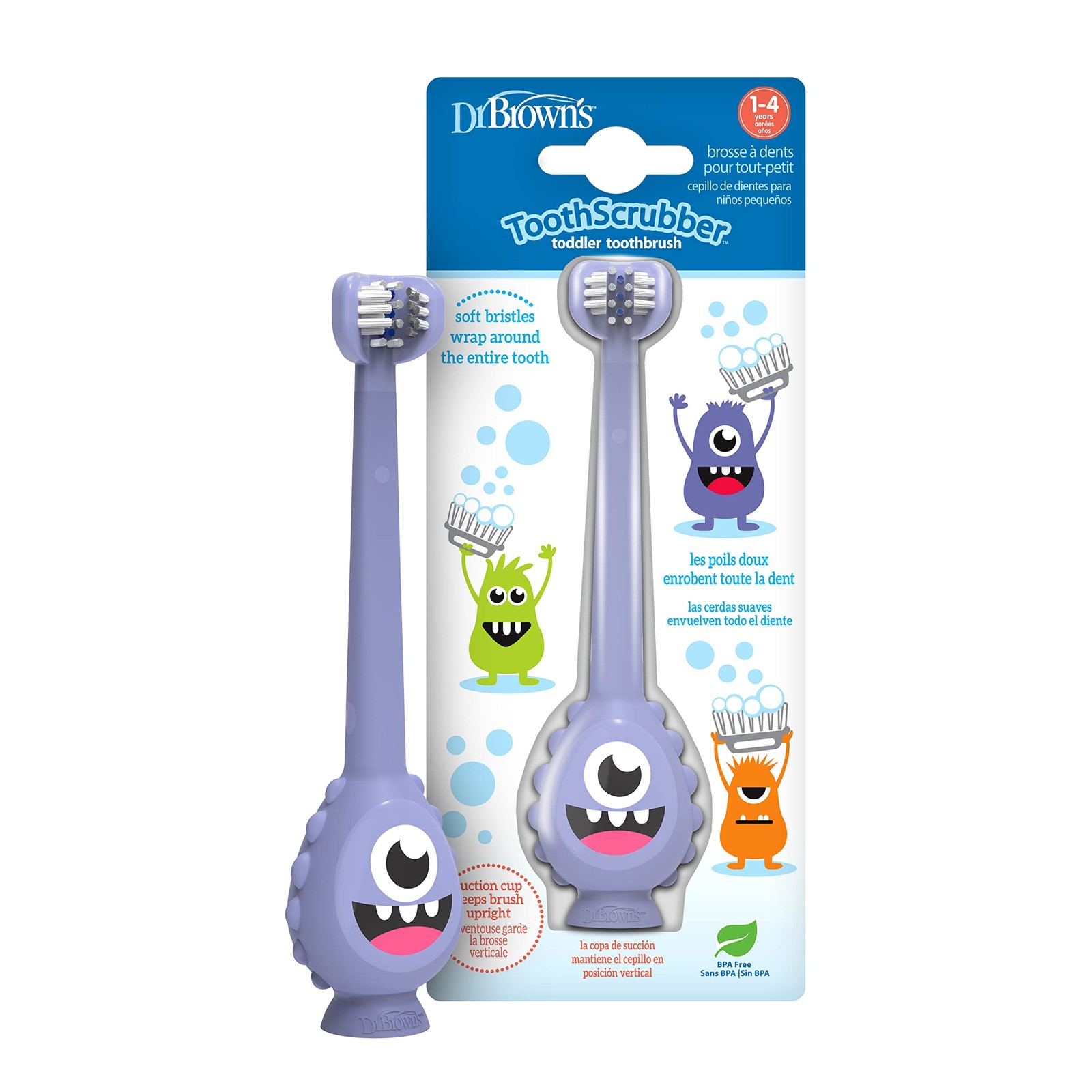 Dr. Brown's Toothscrubber Toothbrush Threesided Toddler Training Toothbrush For Ages 14 Years With Suction Cup Base And Color Changing Bristles - Image 2