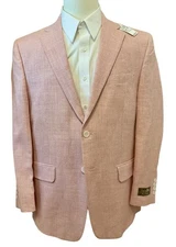 NWT Jos A Bank 42S TROPICAL BLEND Pink Houndstooth Linen Wool Blazer MSRP $450