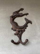 Cast Iron Mermaid Shaped Decorative Wall Hook Coastal Nautical Home Decor Accent