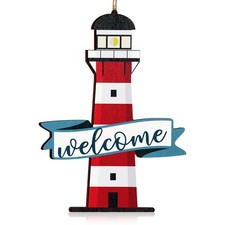 Welcome Sign Wood Decor for Front Door Lighthouse Summer Decorative Plaques T...