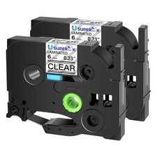 2PK TZe211 6mm Black on Clear Label Tape Compatible For Brother P-Touch PT-1100