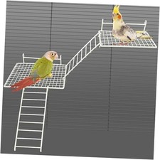 4 PCS Bird Perches Platform, Stainless Steel Grid Platform White - M L - Hook