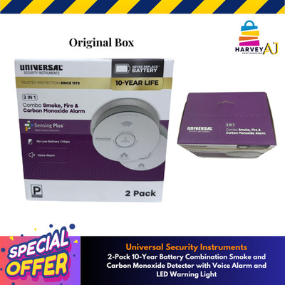 Universal Security Instruments 3 in 1 smoke,fire and carbon monoxide alarm 2pack