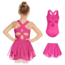 Girls Ballet Leotards Toddler Hollow Back Dance Dress Outfit 4-5T Rose Red