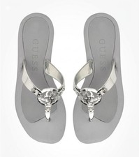 GUESS Tyana Women's Sandals Flip Flops Thong Metallic Silver Gray Size 10