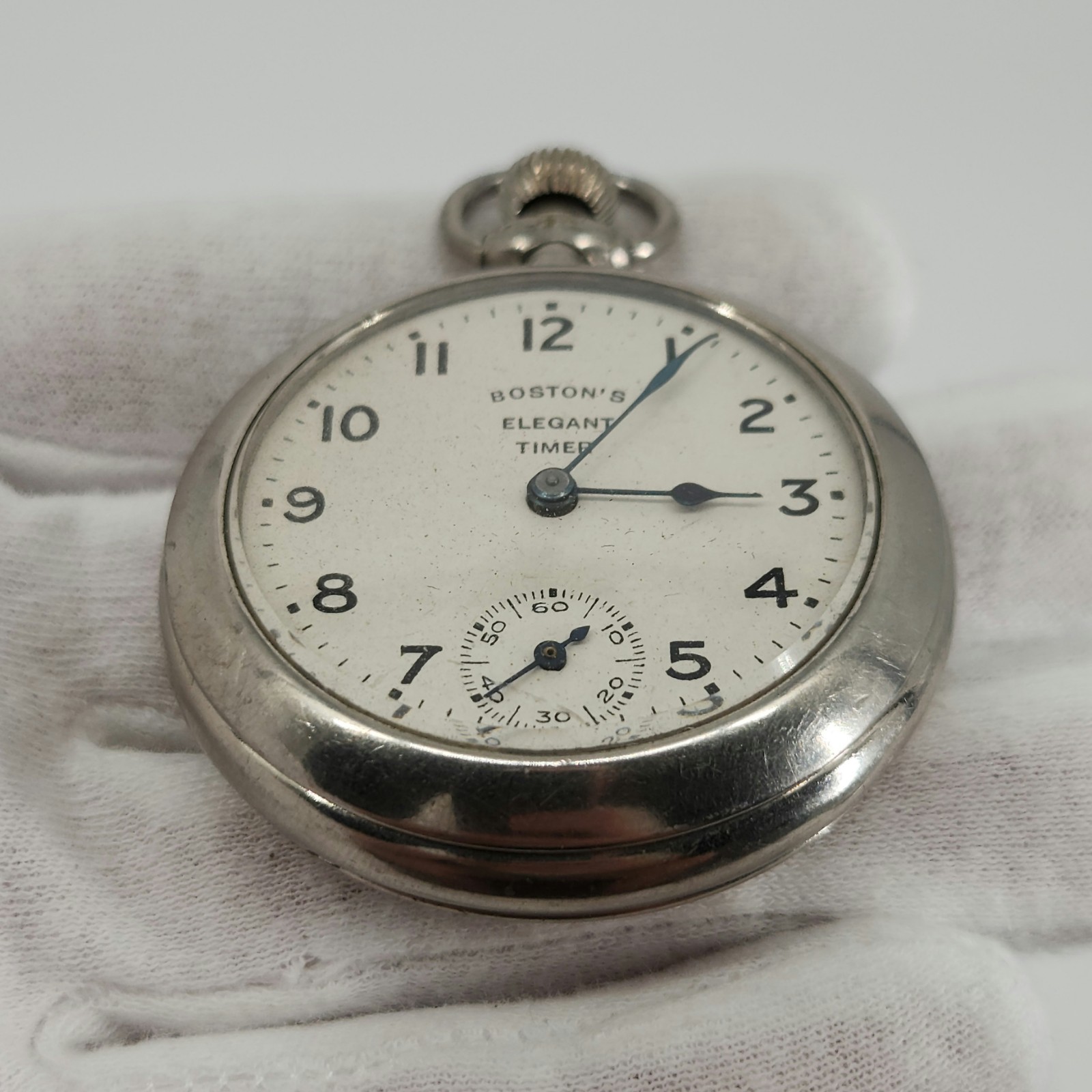 Boston's Elegant Timer Silver Tone Mechanical Poc… - image 6