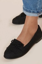 Dorothy Perkins Womens Flat Loafers Black Tassel Detail Wide Fit Spring Summer