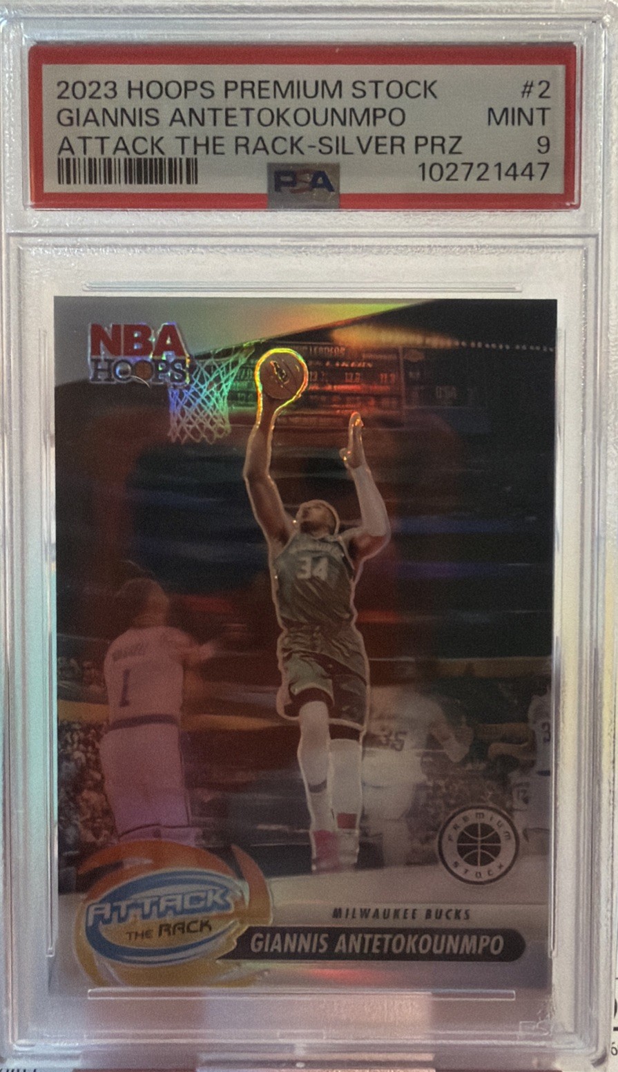 2023 PANINI HOOPS PREM STOCK ATTACK RACK #2 GIANNIS ANTETOKOUNMPO PSA 9 Silver