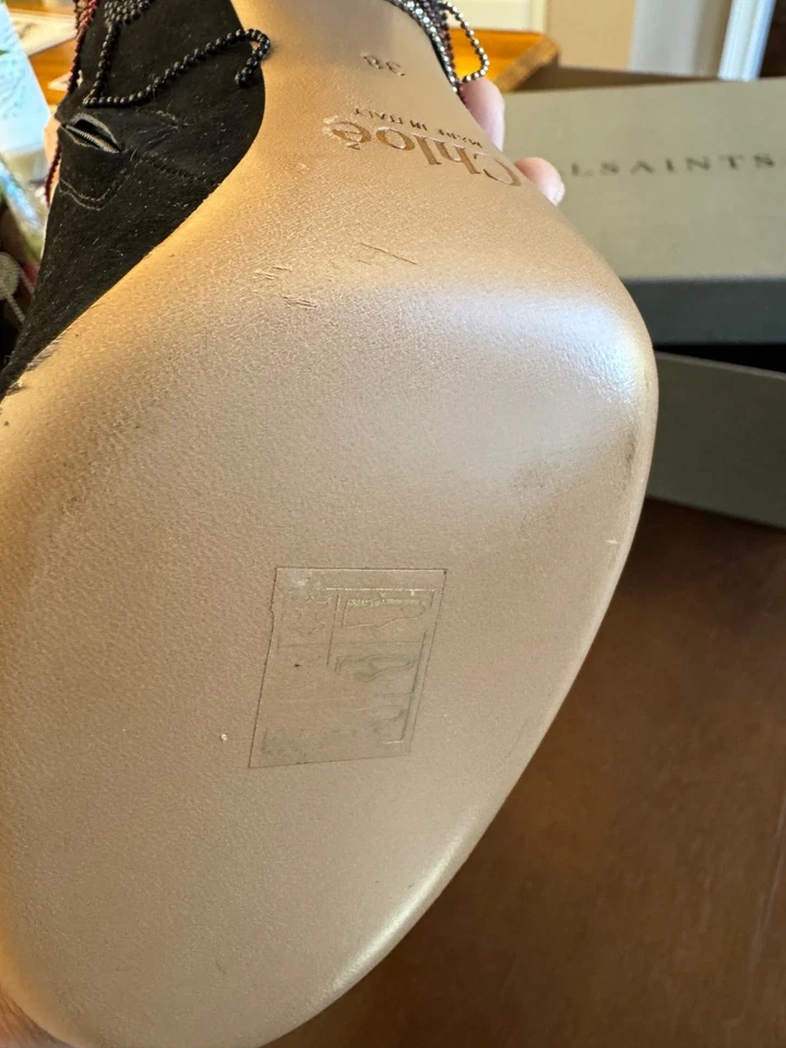 CHLOE LIV BOTINES DE GAMUZA NEGROS CON FLECOS CON CUENTAS TALLA 38 $1790 NUEVOS Foto 4 de 4