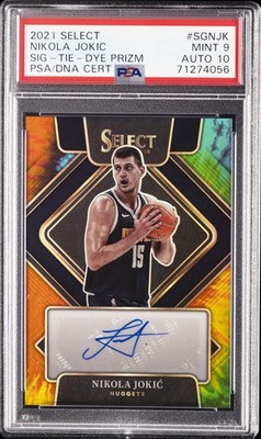 2021 PANINI SELECT SIGNATURES TIE-DYE PRIZM NIKOLA JOKIC 19/25 PSA 9 AUTO 10