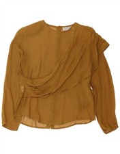 VINTAGE Womens Long Sleeve Blouse Top UK 14 Medium Brown Polyamide BW13