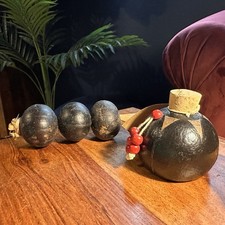 1990s African Zulu Promise Pot & Gourd Rattle Shaker Folk Art Fair Trade Set