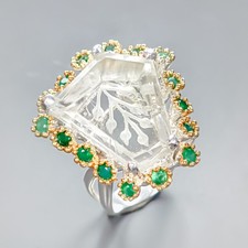 Handmade 27 ct Natural Green Amethyst Ring 925 Sterling Silver Size 8 /R436129