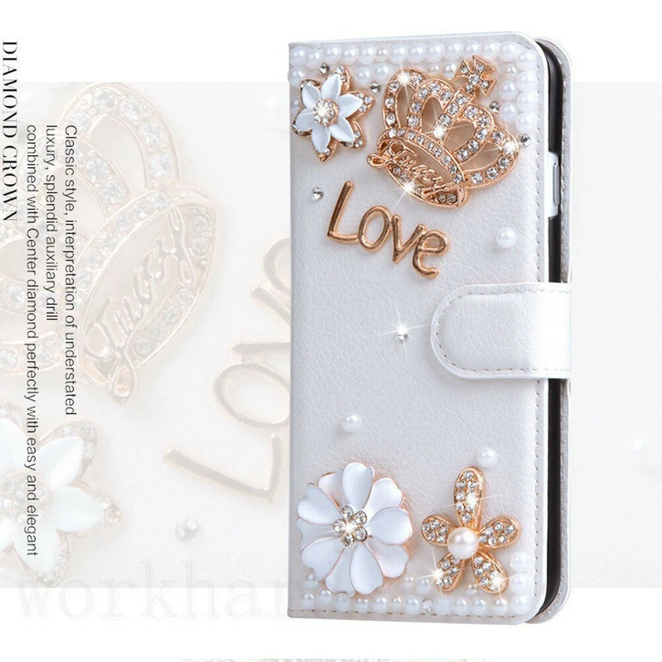 For iPhone 17 16 Pro Max 15 14 13 Luxury Bling Diamond Flip Leather Wallet Case - Image 2 of 4
