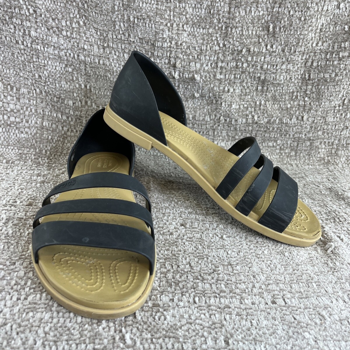 Crocs Tulum Sandals Slip on Shoes Womens Size 10 Black Strappy Jelly