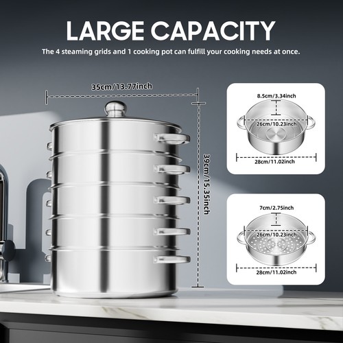 5 Layers 28cm Pot Steamer Multi-Layer Cookware Pot Cookware Stainless Steel Pot