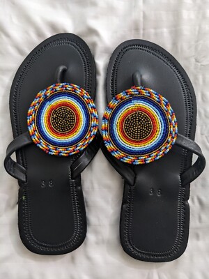 African Maasai Women Female Genuine Leather Beaded Flip-Flop  display picture 1