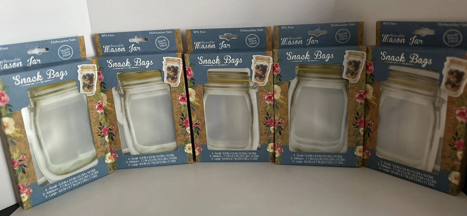 Lot Of 5 Reusable Mason Jar Snack Bags BPA Free Small Medium Large 50 Bags Total
Opens in a new wind