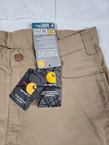 33x36 Carhartt Men Flame Resistant Rugged Flex Relaxed Fit Canvas Pants Khaki - Picture 9 of 18