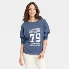 Women's Long Sleeve Varsity T-Shirt - Universal Thread - Blue Size XS