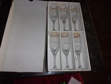 PARISIAN CIRCLEWARE SET OF 6 CHAMPAGNE FLUTES 6.5" GOLD RIM NEW IN BOX
