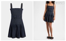 NEW Cinq A Sept Bibi Pleated Denim Mini Dress Indigo 0681014