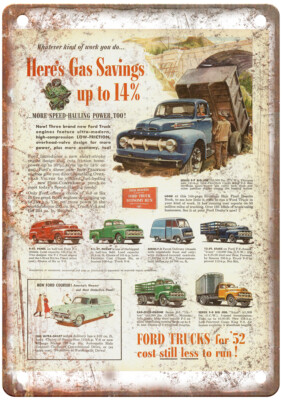Vintage 1952 Ford Trucks Courier Ad Retro Look Metal Sign A6787