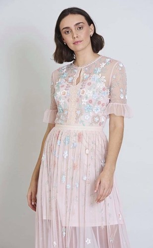 Maxi Vestido Dama de Honor Frock & Frill Rosa Bordado Fillipa (Talla 16) - Imagen 4 de 9