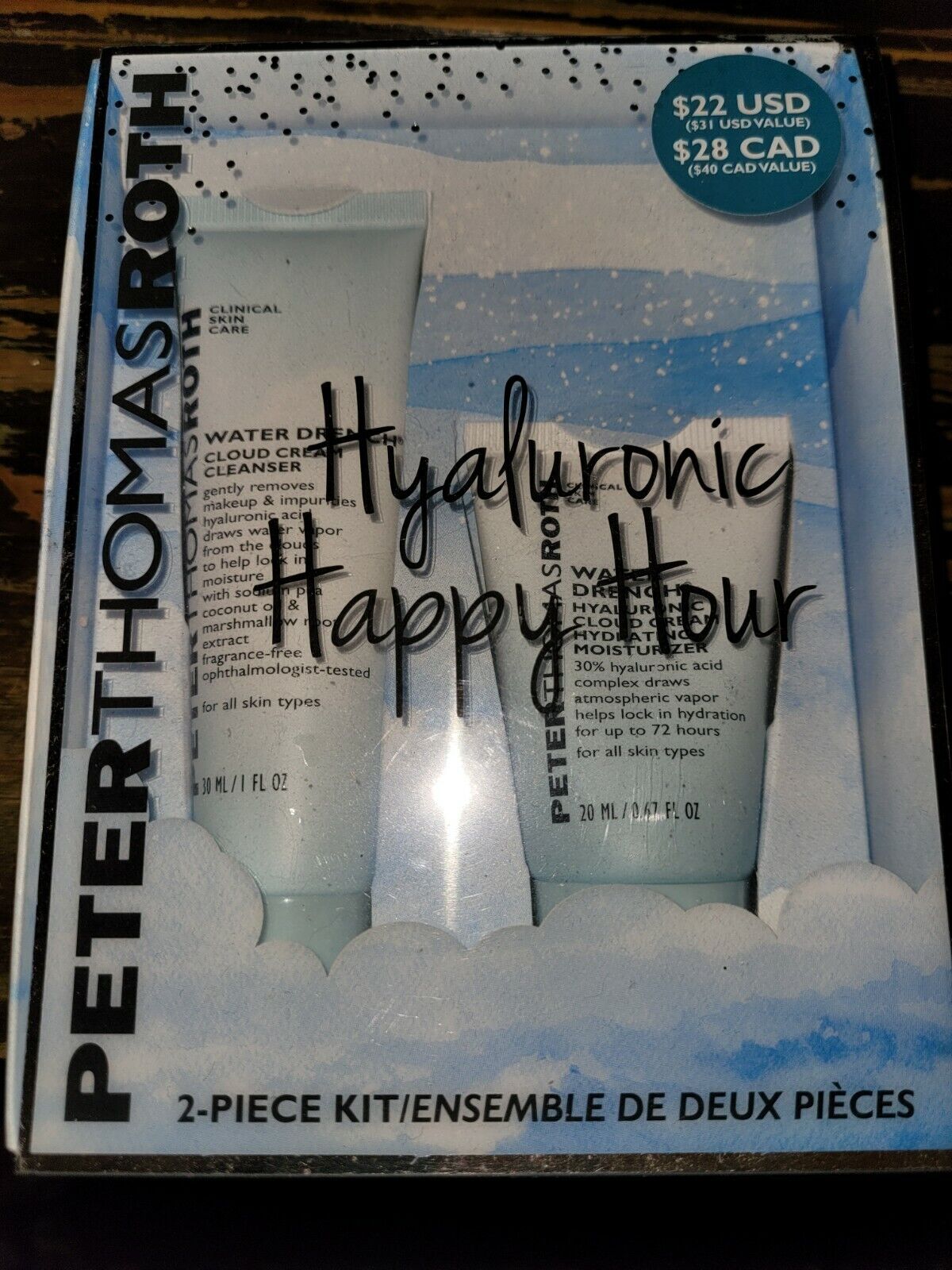 New! Peter Thomas Roth Hyaluronic Happy Hour 2 × piece TRAVEL SIZE Water Drench