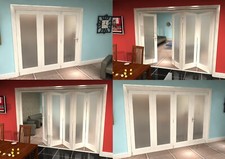 Internal Bifold Doors White Primed 1 Pane Frosted Glass Top Hung with Base Track