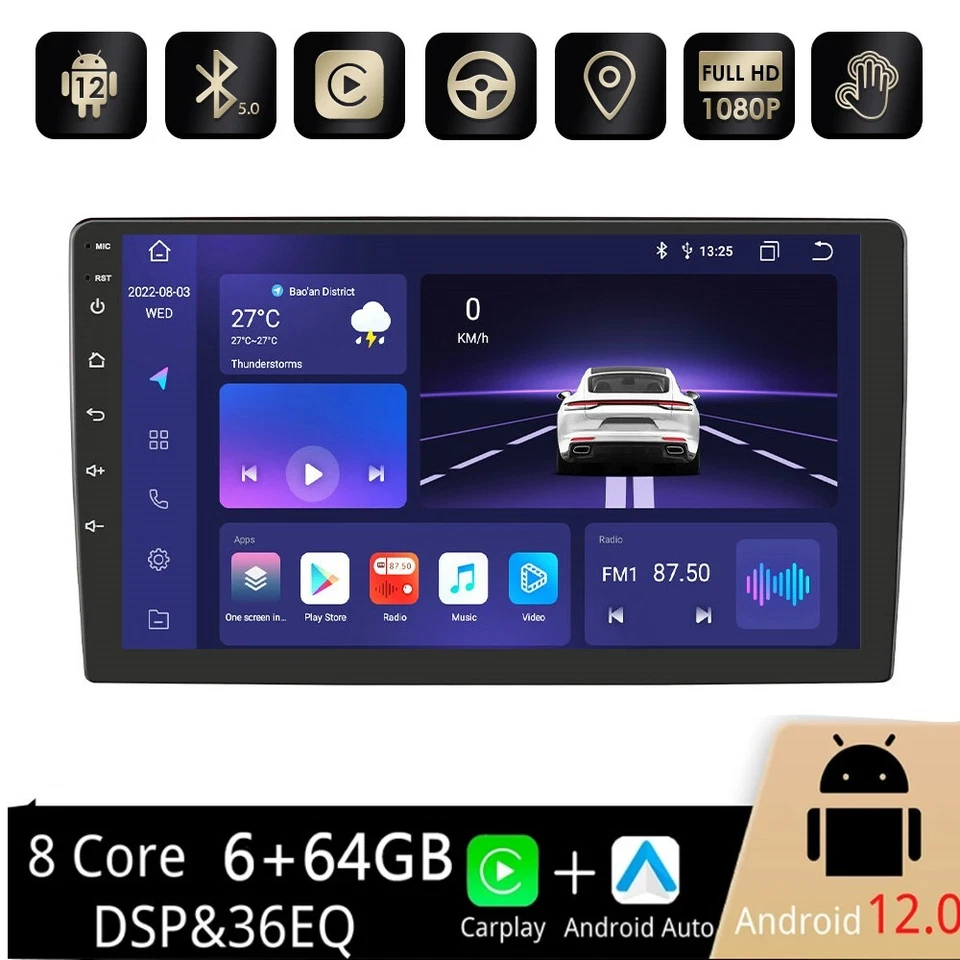 9" 2Din 6+64GB Android 12 Auto Car Radio Stereo WiFi 8Core CarPlay GPS Navi DSP - Image 2 of 4