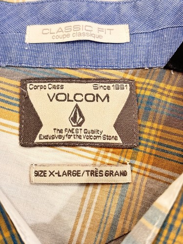 Volcom Mens Western Style Slim Fit White Blue Yellow Plaid Windowpane Check - Picture 5 of 6