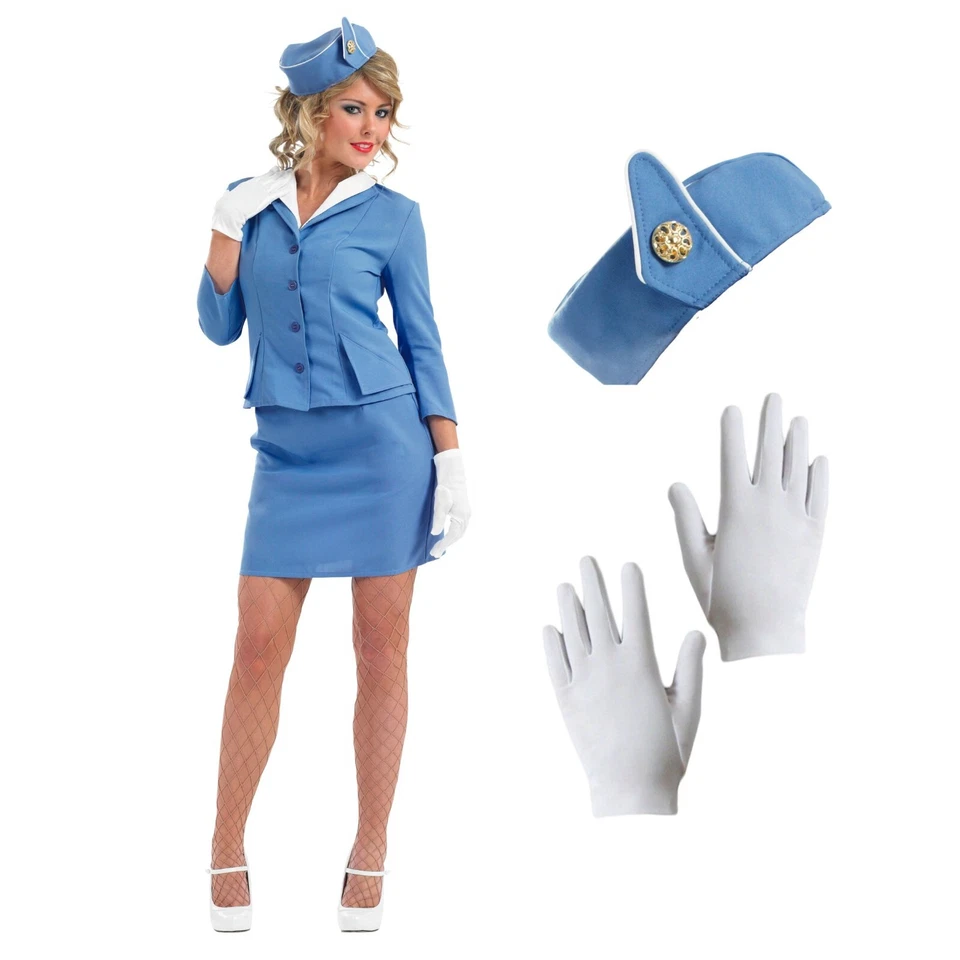 Womens Blue Cabin Crew Costume Ladies Stewardess Air Hostess Uniform S - XXL - Image 2 of 4