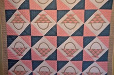 ANTIQUE BASKET QUILT 1880 GREAT FABRICS EARLY QUILT