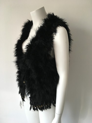 Real Ostrich Feather Fur Black Vest Size M - Picture 4 of 9