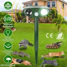 2PCS Solar Ultrasonic Animal Repeller with Flashing Light PIR Sensor Repellent