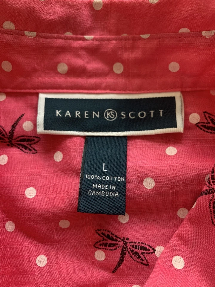 Camisa rosa Karen Scott para mujer manga 3/4 lunares y patrón de libélula talla: L Foto 4 de 4