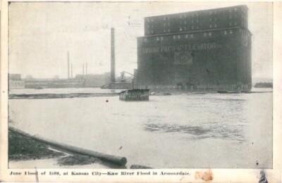 1908 Kansas City Flood Union Pacific Elevator building Armourdale Postcard