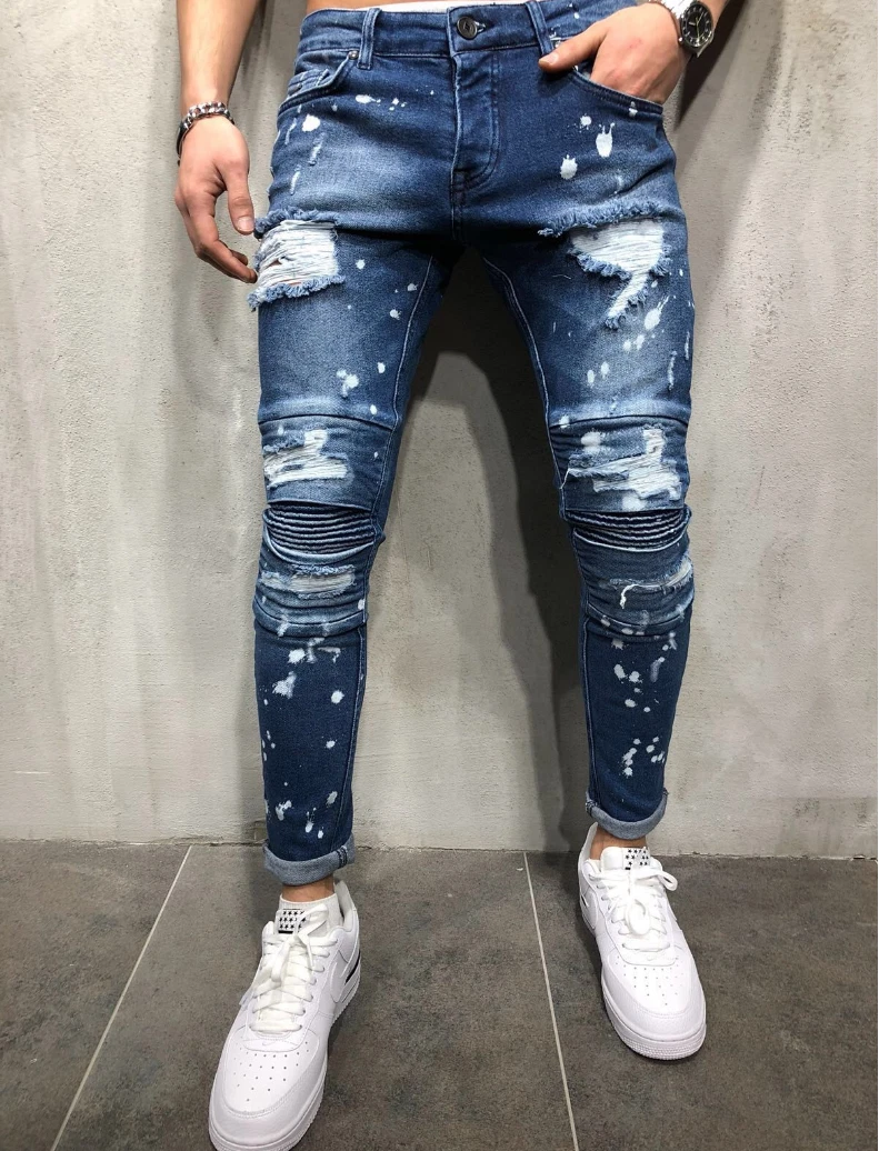 Men's Fashion Long Pencil Ripped Jean Pants – Bennys Beauty World