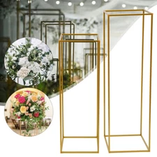 2Pcs Gold Flower Rack Metal Geometric Column Stand Wedding Backdrop Decor
