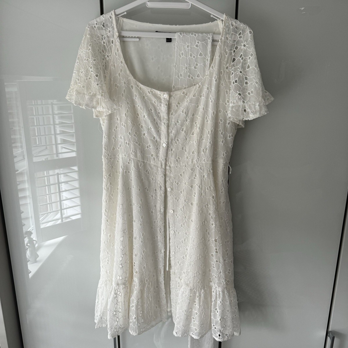 French Connection White Broderie Anglaise Dress Size 12 UK