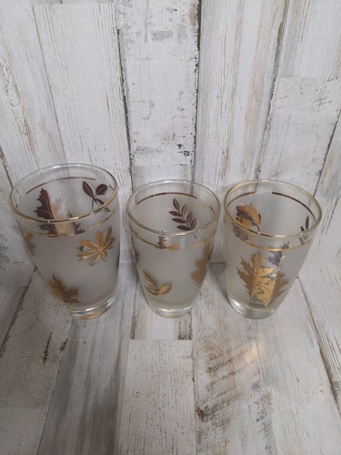 Bicchieri da bere vintage Libbey foglia oro smerigliato, 2- 4 3/4", 1- 5 1/2" - Foto 2 di 4