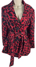 Donna Moore Blazer Womens Small Red Black Giraffe Button Vneck Career